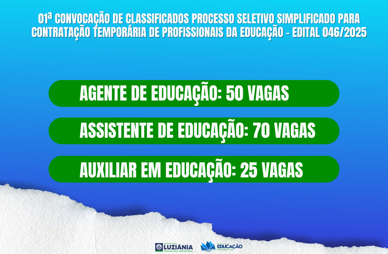 01ª Convocação De Classificados Processo Seletivo Simplificado Para contratação temporária de profissionais da educação – EDITAL 046/2025