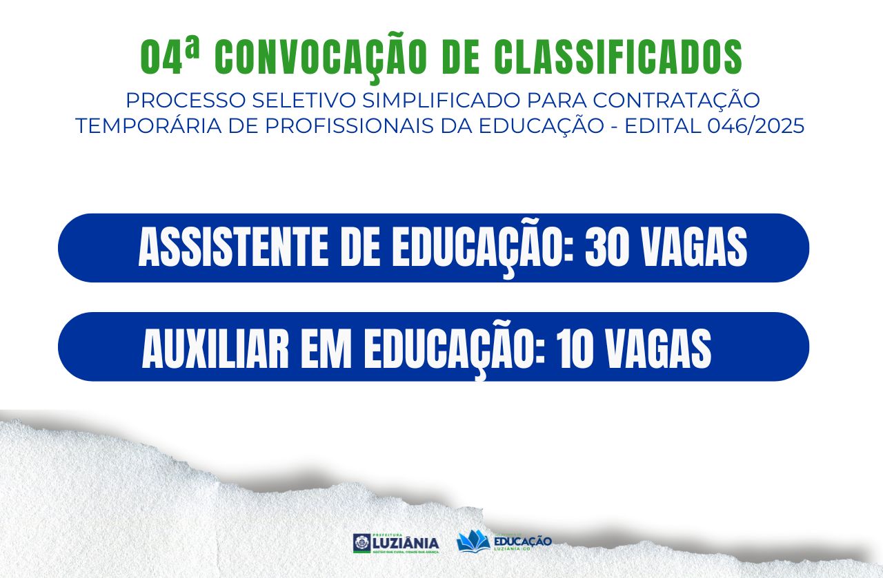 04ª Convocação De Classificados Processo Seletivo Simplificado Para contratação temporária de profissionais da educação – EDITAL 046/2025