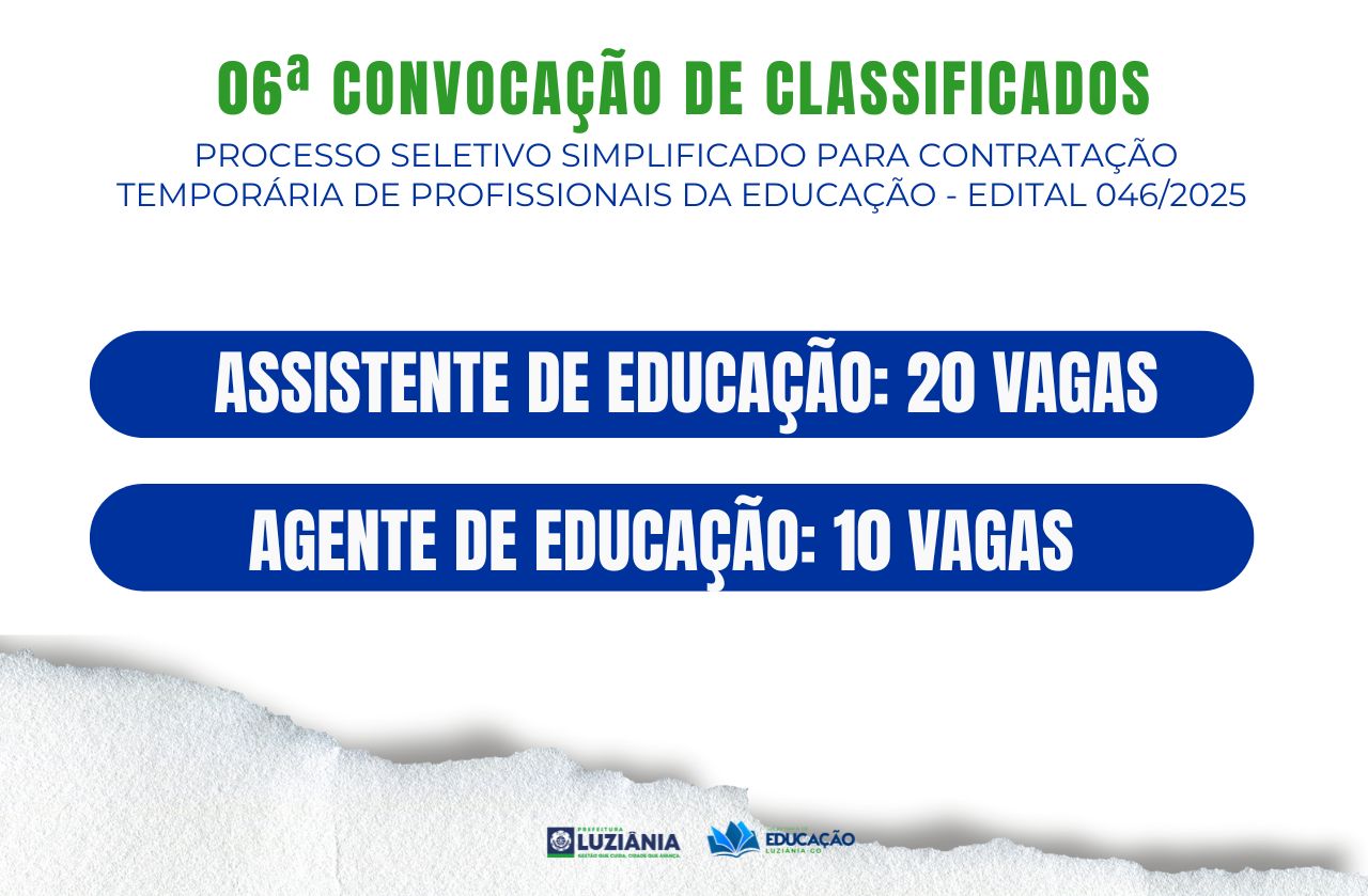 06ª Convocação De Classificados Processo Seletivo Simplificado Para contratação temporária de profissionais da educação – EDITAL 046/2025