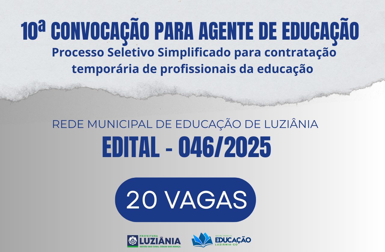 10ª CONVOCAÇÃO PARA AGENTE DE EDUCAÇÃO